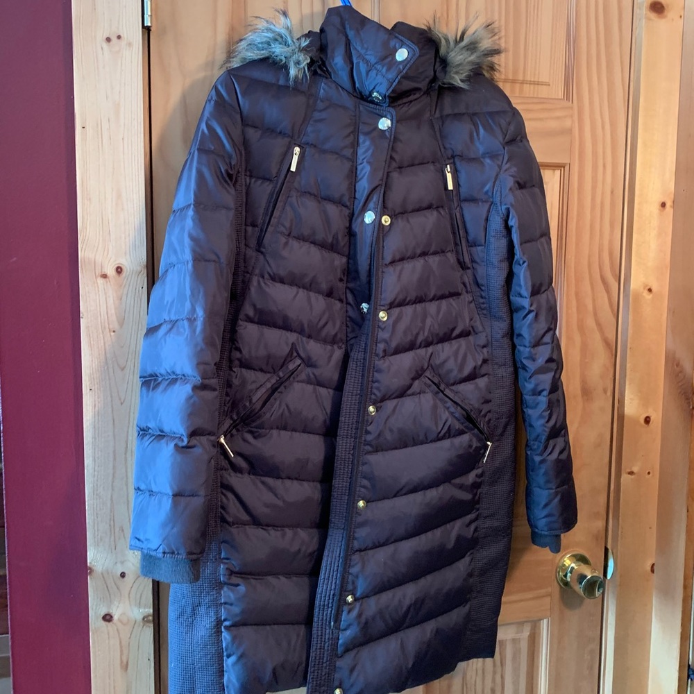 Michael by Michael Kors hooded with faux fur long jacket